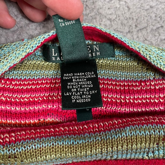 LRL Lauren Ralph Lauren Southwestern Poncho Sweater Womens L Multicolor Linen - Picture 4 of 9